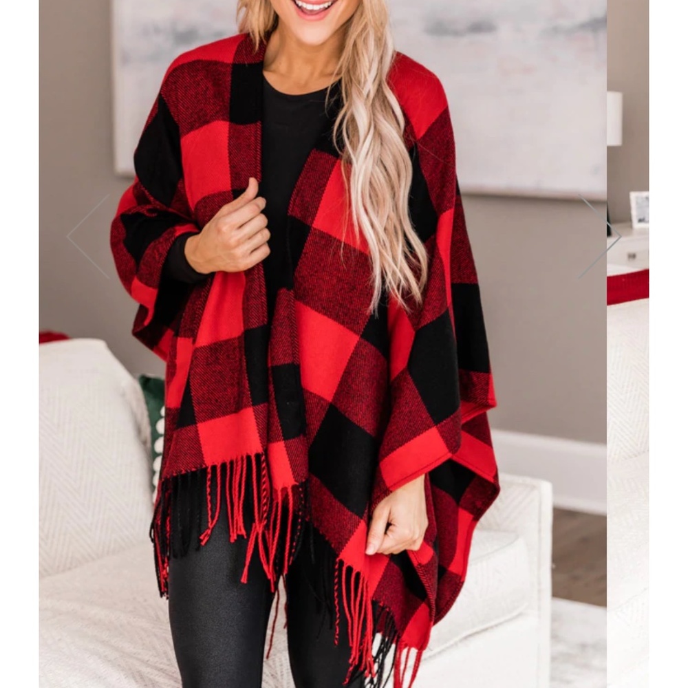 Black and Red Plaid Poncho